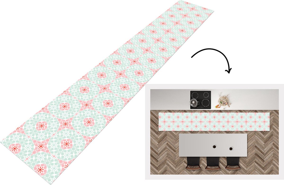 KitchenYeah Keukenloper - Loper keuken - Bloemen - Sterren - Winter - Design - 300x50 cm - Keukenloper vinyl Multicolor