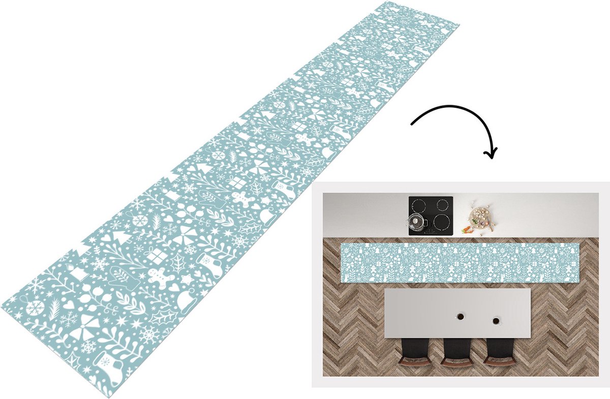 KitchenYeah Keukenloper - Loper keuken - Winter - Sneeuw - Patronen - Wit - 300x50 cm - Keukenloper vinyl Multicolor