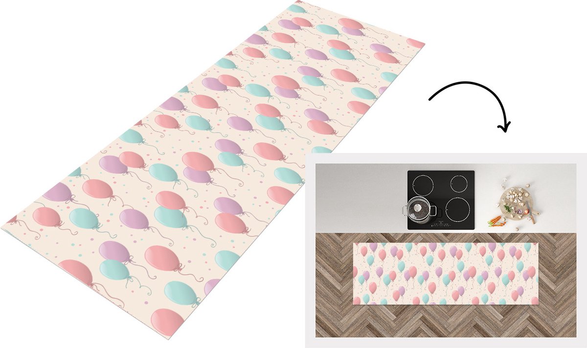 KitchenYeah Keukenloper - Loper keuken - Patronen - Verjaardag - Ballonnen - 150x50 cm - Keukenloper vinyl Multicolor