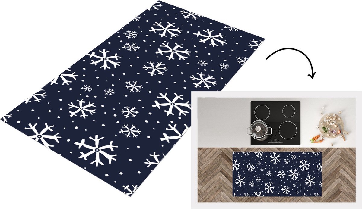 KitchenYeah Keukenloper - Loper keuken - Winter - Sneeuwvlok - Patronen - 120x60 cm - Keukenloper vinyl Multicolor