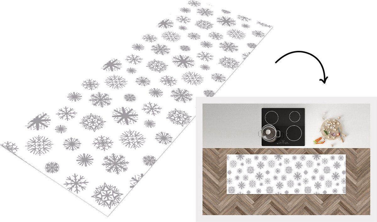 KitchenYeah Keukenloper - Loper keuken - Sneeuwvlok - Design - Winter - 150x50 cm - Keukenloper vinyl Multicolor
