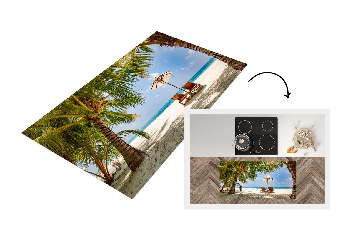 KitchenYeah Keukenloper - Loper keuken - Strand - Strandstoel - Parasol - 120x60 cm - Keukenloper vinyl Multicolor