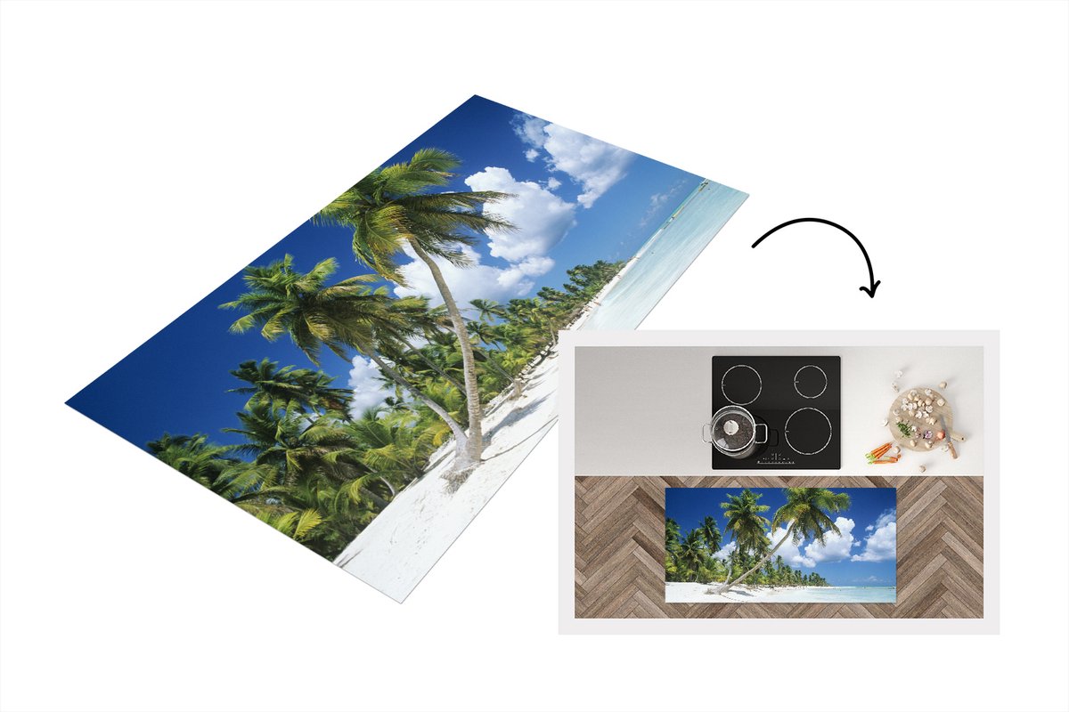 KitchenYeah Keukenloper - Loper keuken - Strand - Palmboom - Tropisch - 120x60 cm - Keukenloper vinyl Multicolor