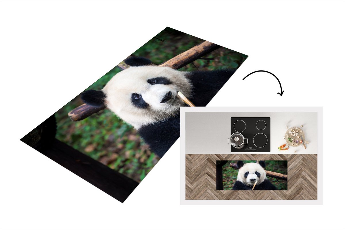 KitchenYeah Keukenloper - Loper keuken - Panda - Bamboe - Natuur - 120x50 cm - Keukenloper vinyl Multicolor