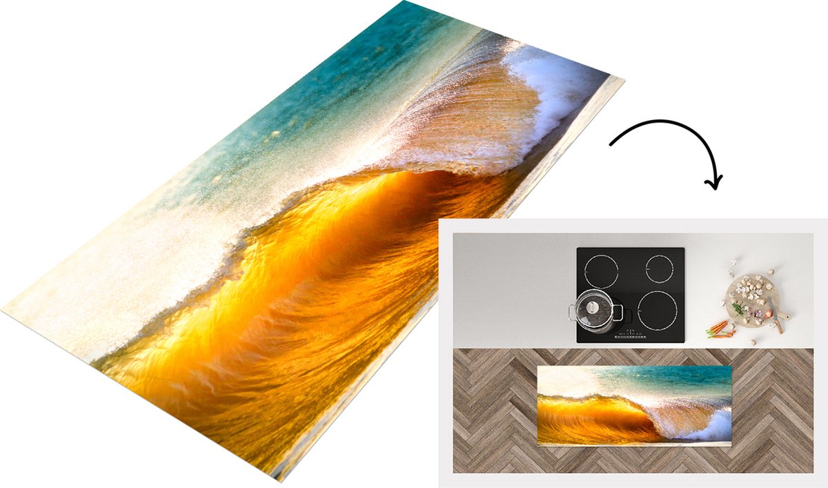 KitchenYeah Keukenloper - Loper keuken - Strand - Zee - Golf - 120x50 cm - Keukenloper vinyl Multicolor