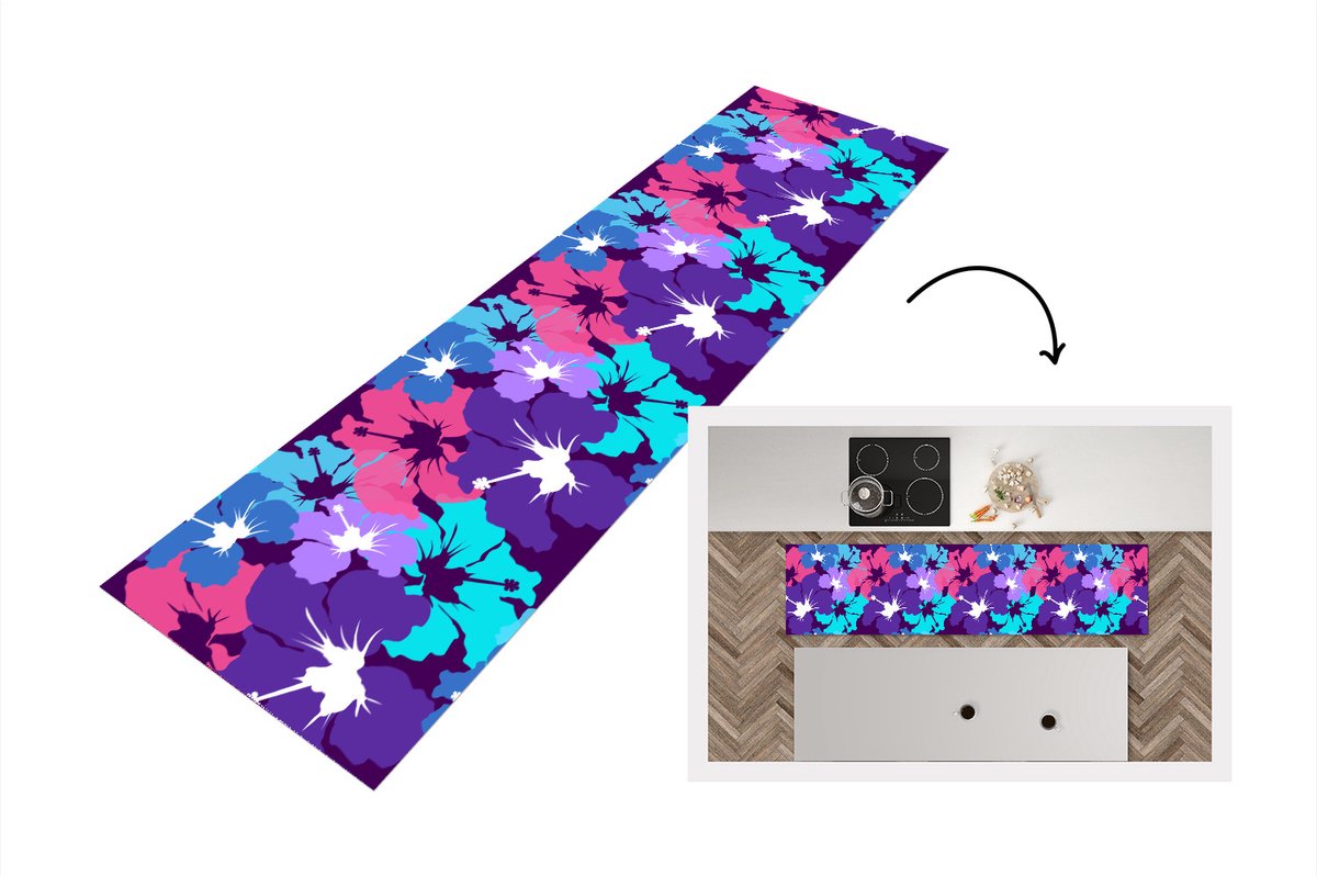 KitchenYeah Keukenloper - Loper keuken - Tropisch - Bloemen - Hawaii - Patroon - 240x60 cm - Keukenloper vinyl Multicolor