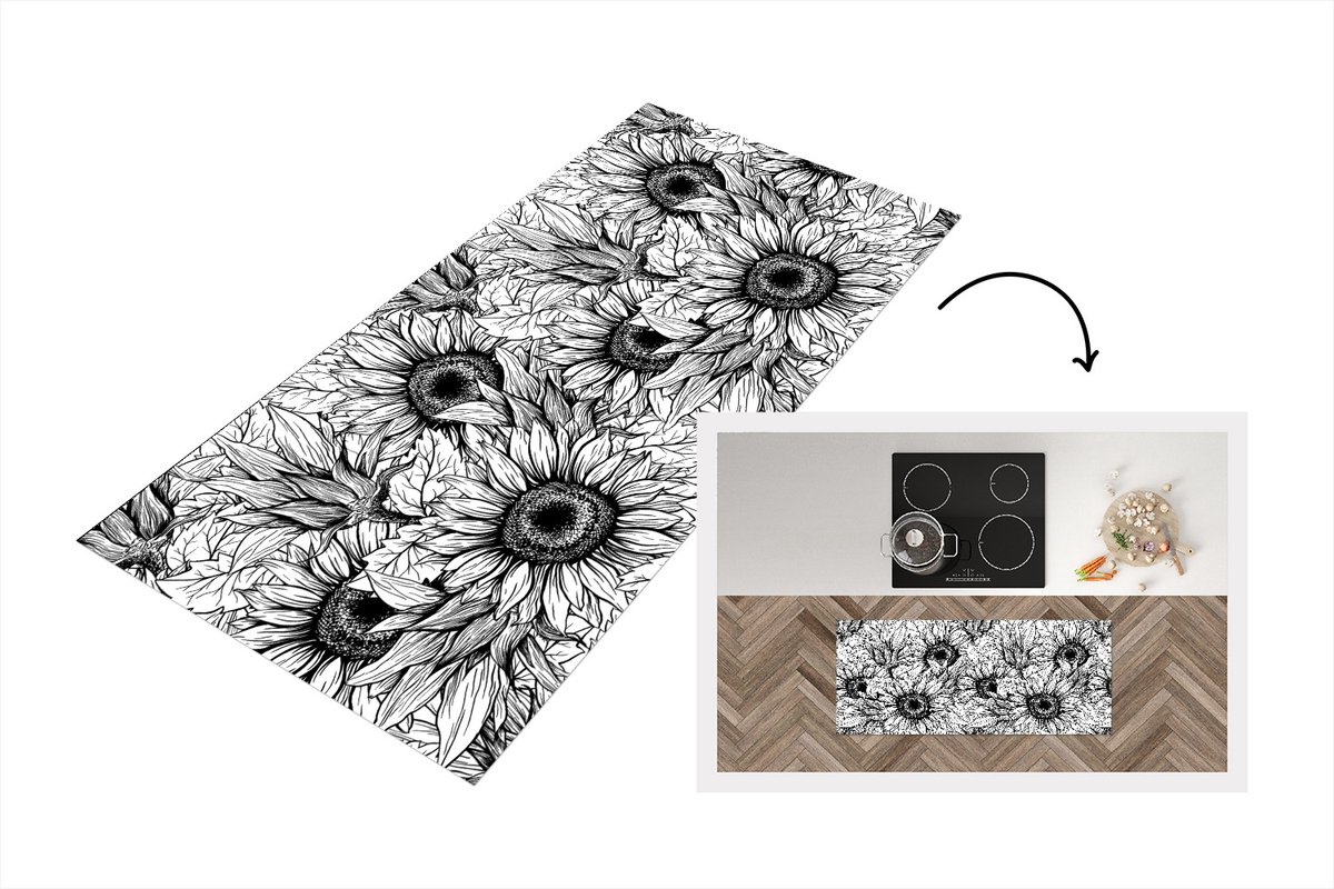 KitchenYeah Keukenloper - Loper keuken - Bloemen - Zonnebloem - Patroon - 120x50 cm - Keukenloper vinyl Multicolor