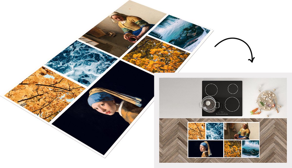 KitchenYeah Keukenloper - Loper keuken - Vermeer - Meisje met de parel - Melkmeisje - 120x60 cm - Keukenloper vinyl Multicolor