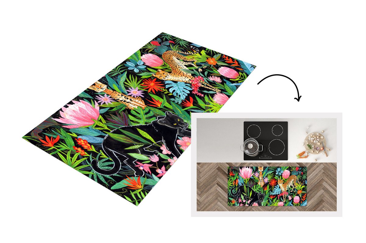 KitchenYeah Keukenloper - Loper keuken - Jungle - Dieren - Bloemen - 120x60 cm - Keukenloper vinyl Multicolor