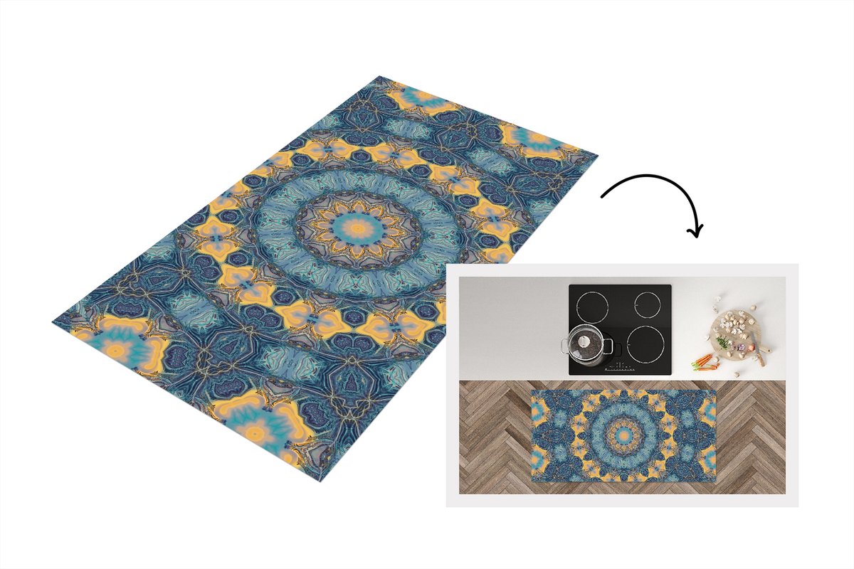 KitchenYeah Keukenloper - Loper keuken - Cirkel - Blauw - Mandala - Keukenloper vinyl, foto 2