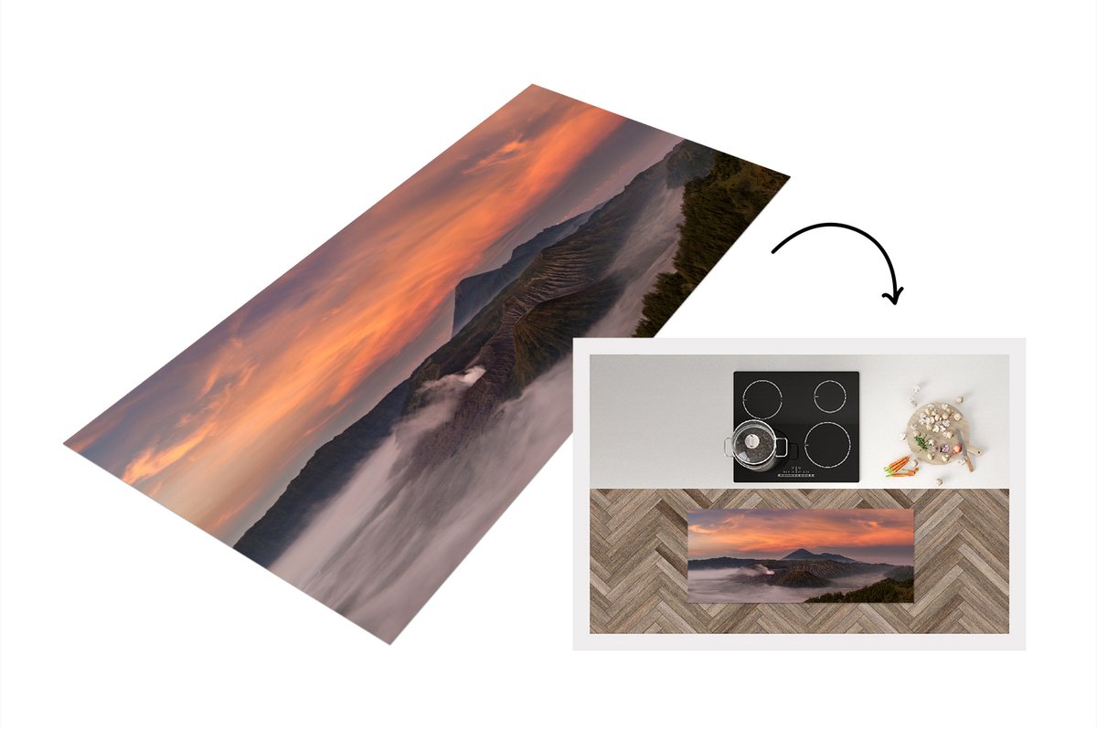 KitchenYeah Keukenloper - Loper keuken - Bromo bij zonsondergang - 120x50 cm - Keukenloper vinyl Multicolor