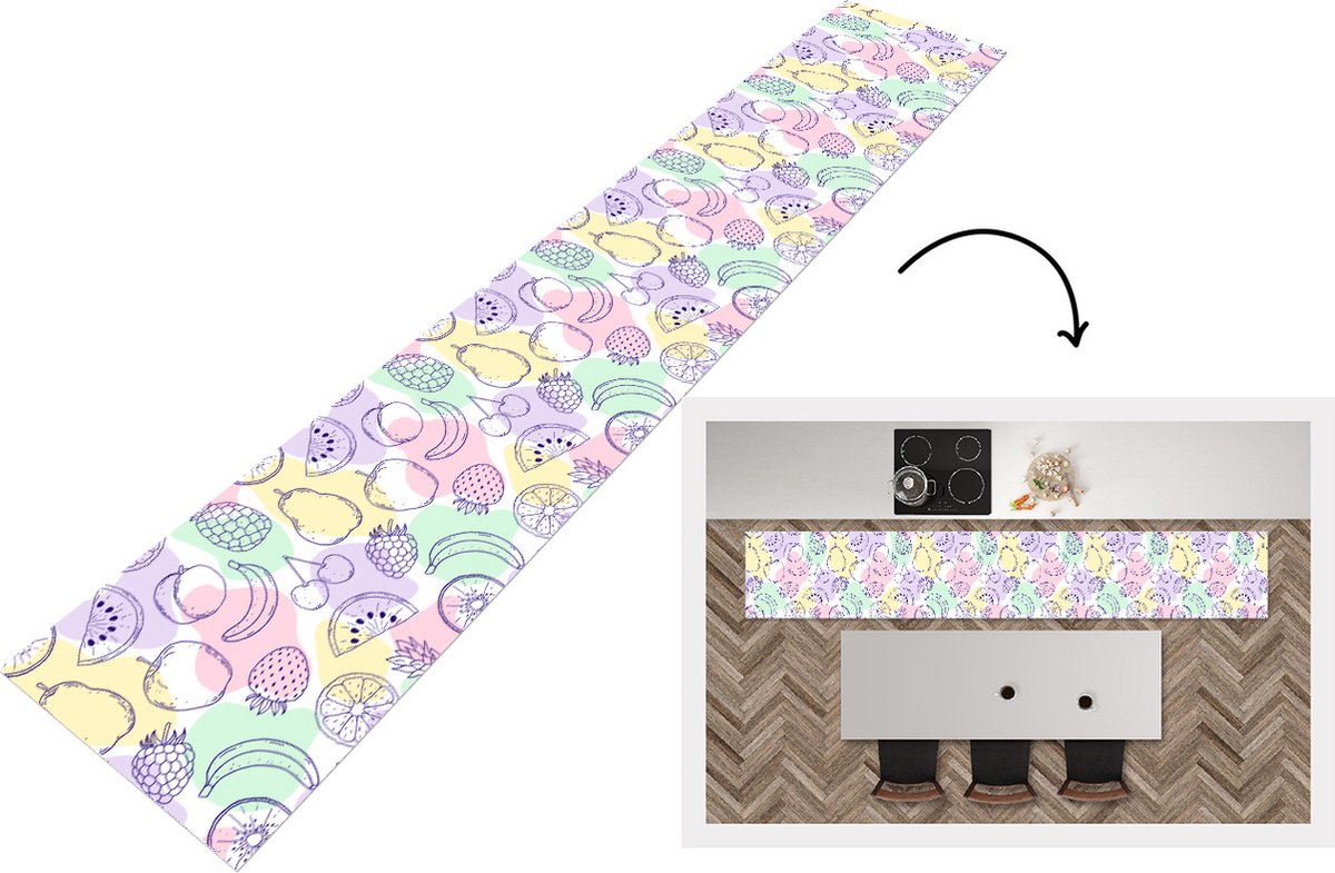 KitchenYeah Keukenloper - Loper keuken - Patroon - Eten - Zomer - 300x50 cm - Keukenloper vinyl Multicolor