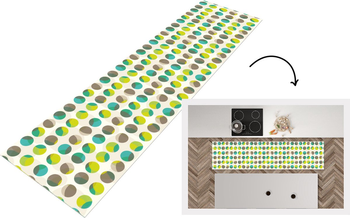KitchenYeah Keukenloper - Loper keuken - Cirkel - Groen - Patroon - Keukenloper vinyl, foto 3