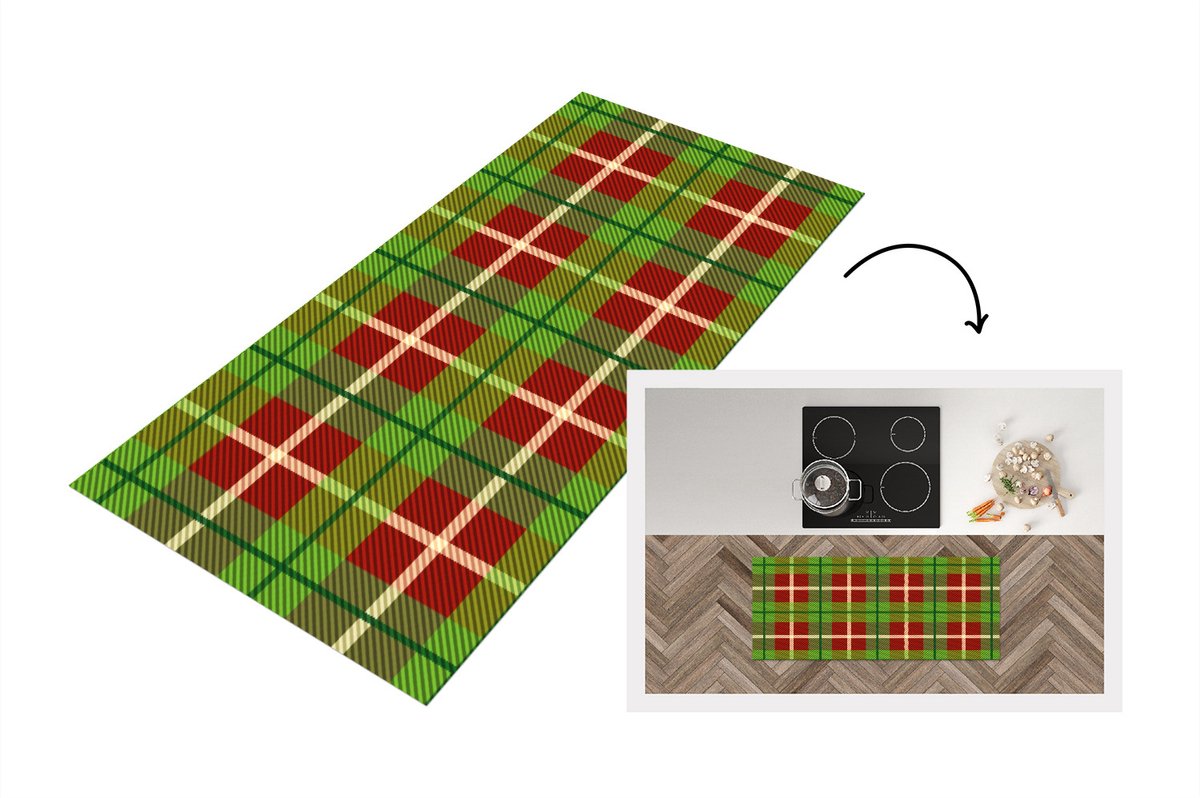 KitchenYeah Keukenloper - Loper keuken - Plaid - Kerst - Groen - Rood - Keukenloper vinyl Multicolor
