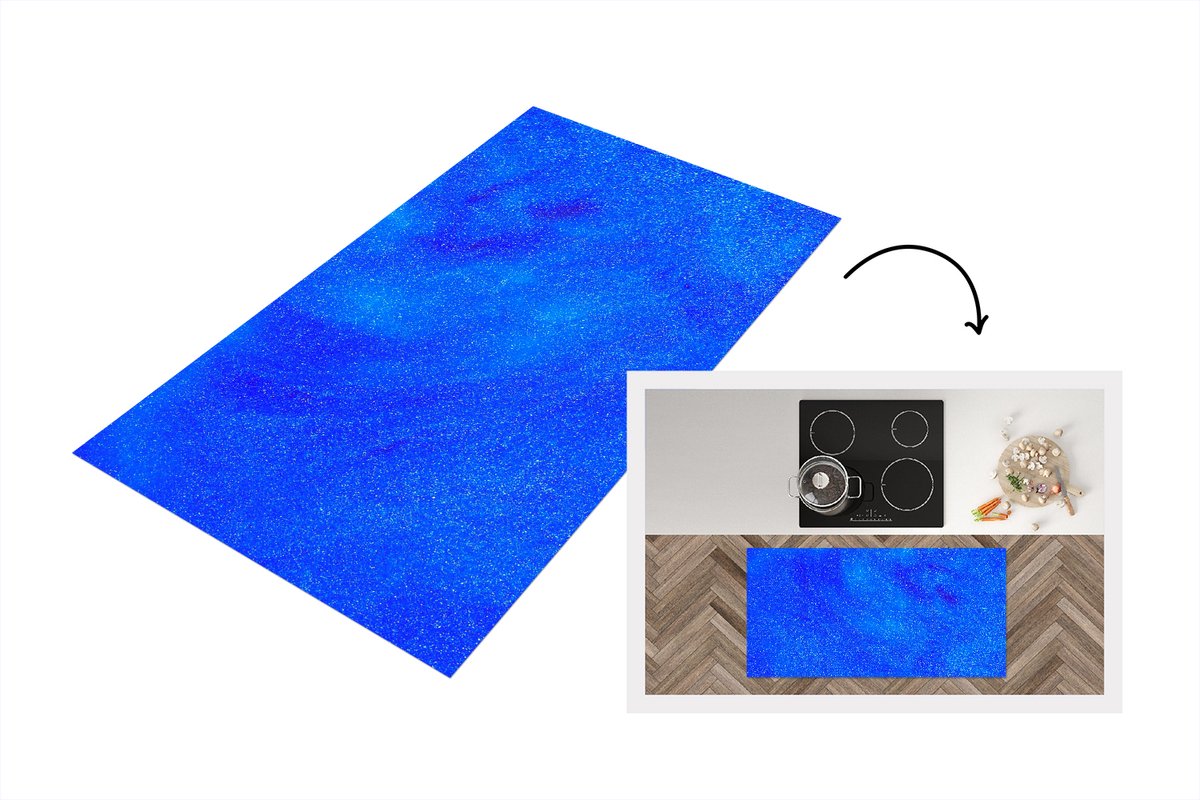 KitchenYeah Keukenloper - Loper keuken - Blauwe glitterstructuur in een bewegend patroon - 120x60 cm - Keukenloper vinyl Multicolor