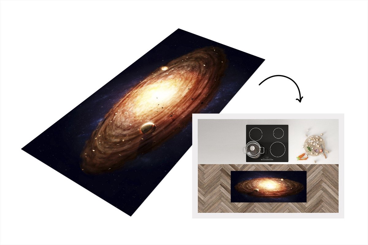 KitchenYeah Keukenloper - Loper keuken - Een realistische illustratie van het zonnestelsel - 120x50 cm - Keukenloper vinyl Multicolor
