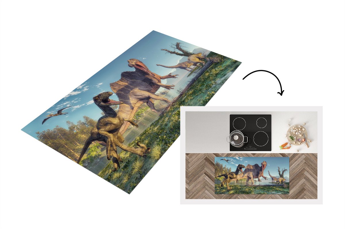 KitchenYeah Keukenloper - Loper keuken - Kinderkamer - Water - DInosaurus - 120x60 cm - Keukenloper vinyl Multicolor