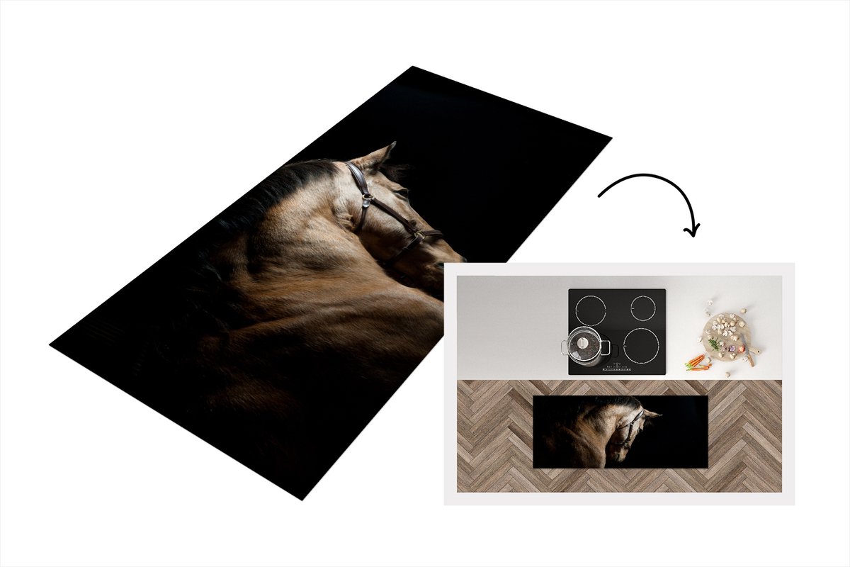KitchenYeah Keukenloper - Loper keuken - Paarden - Halster - Zwart - 120x50 cm - Keukenloper vinyl Multicolor
