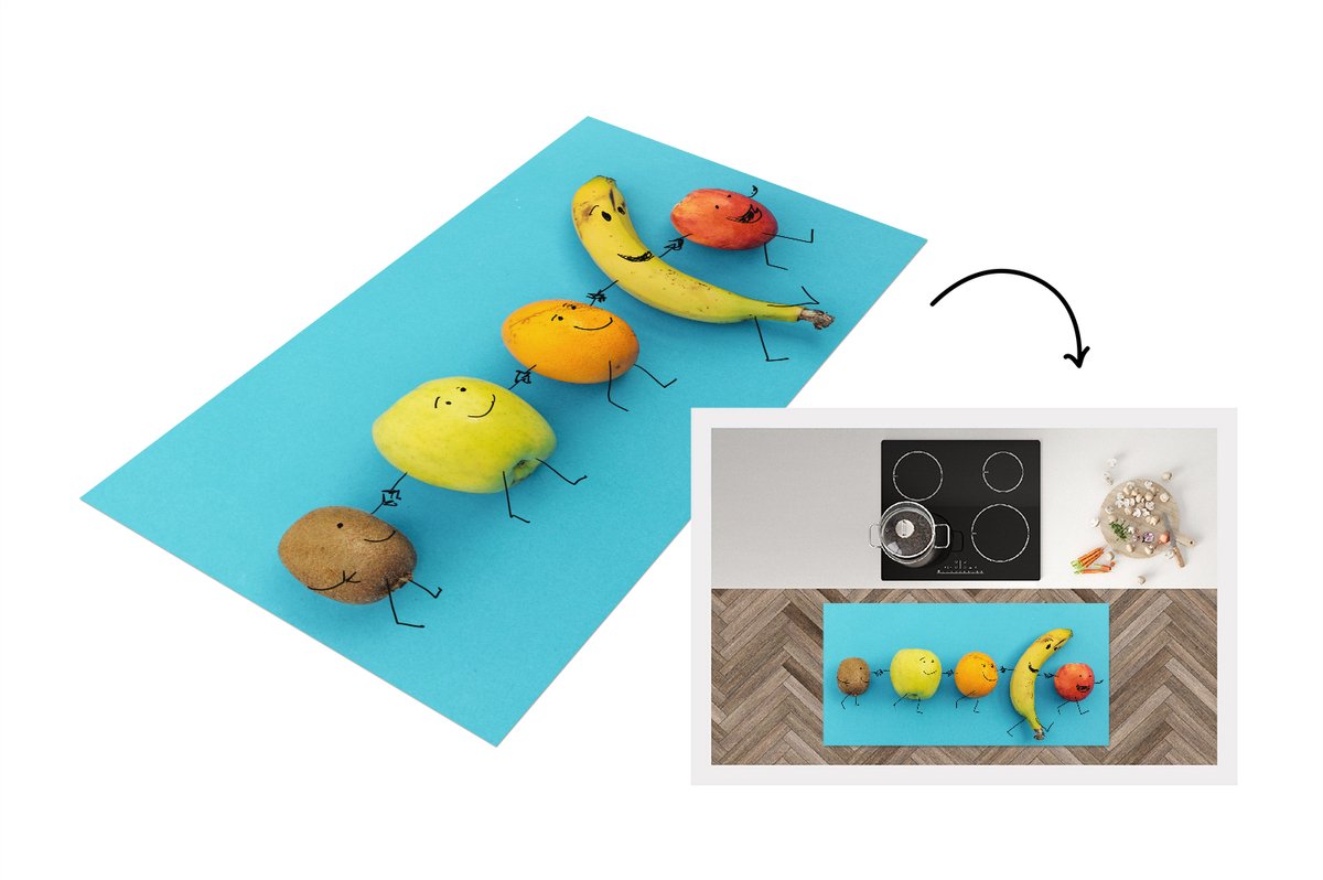 KitchenYeah Keukenloper - Loper keuken - Smiley - Fruit - Blauw - Keukenloper vinyl, foto 2