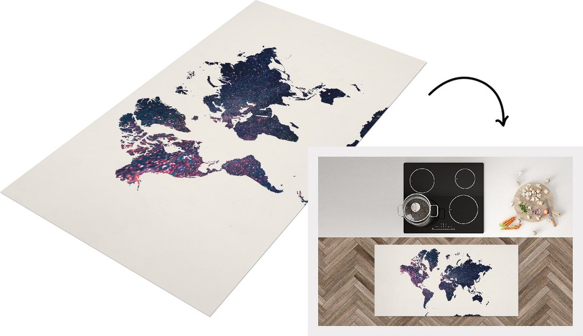 KitchenYeah Keukenloper - Loper keuken - Wereldkaart - Sterren - Ruimte - 120x60 cm - Keukenloper vinyl Multicolor
