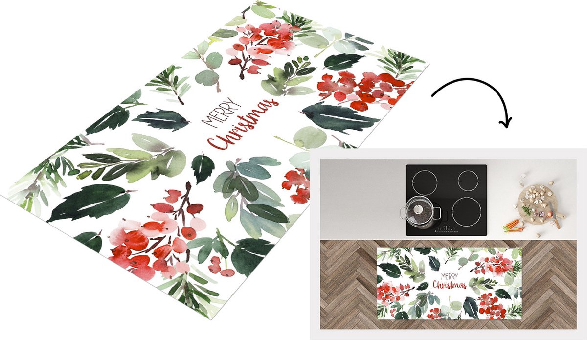 KitchenYeah Keukenloper - Loper keuken - Kerst - Quote - Waterverf - 120x60 cm - Keukenloper vinyl Multicolor