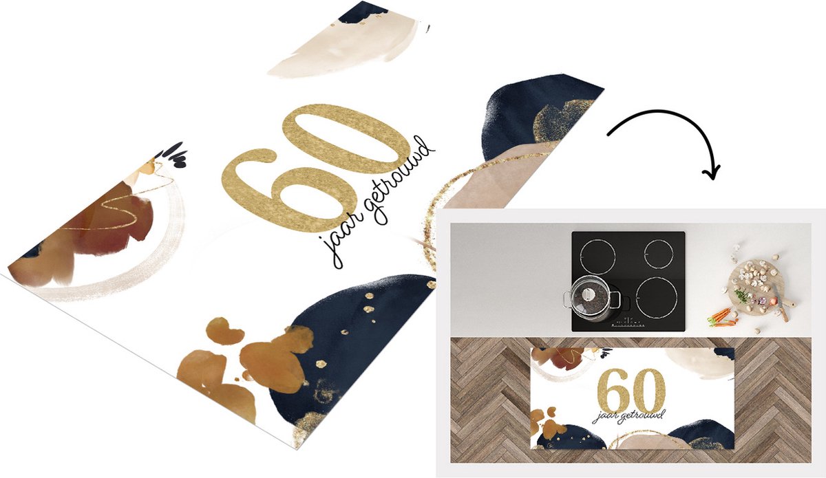 KitchenYeah Keukenloper - Loper keuken - Trouwen - 60 jaar getrouwd - Quotes - Spreuken - 120x60 cm - Keukenloper vinyl Multicolor