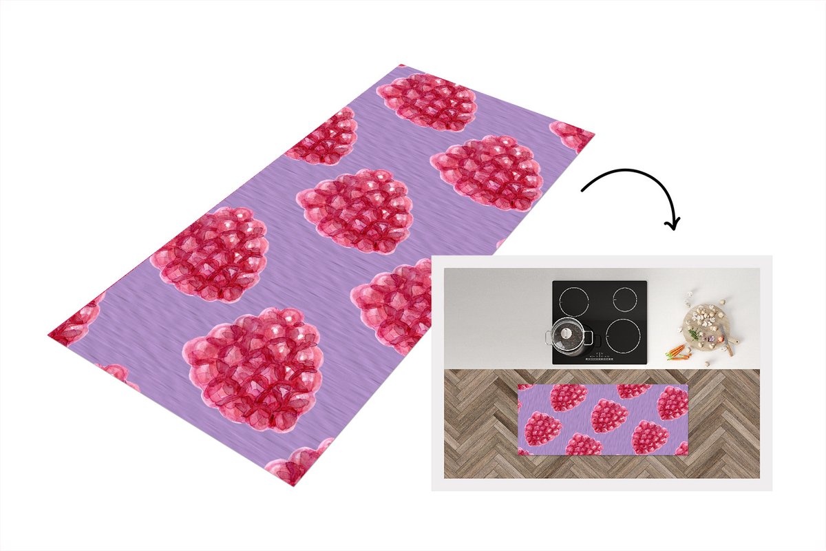 KitchenYeah Keukenloper - Loper keuken - Framboos - Paars - Aquarelverf - 120x50 cm - Keukenloper vinyl Multicolor