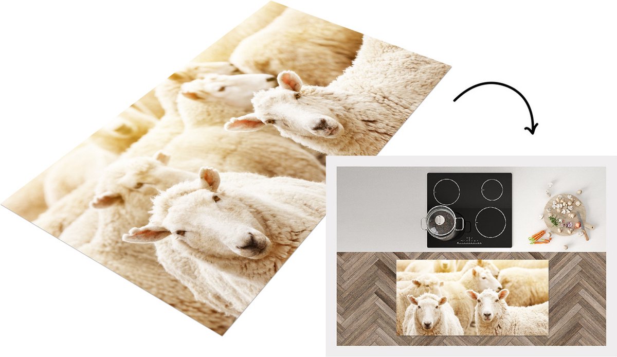 KitchenYeah Keukenloper - Loper keuken - Schapen - Wol - Wit - 120x60 cm - Keukenloper vinyl Multicolor