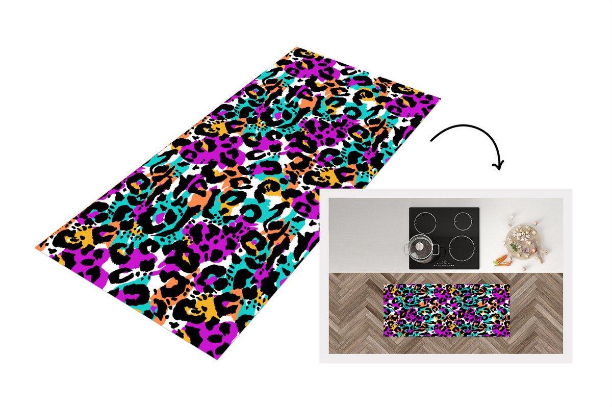 KitchenYeah Keukenloper - Loper keuken - Panterprint - Regenboog - Vlekken - 120x50 cm - Keukenloper vinyl Multicolor