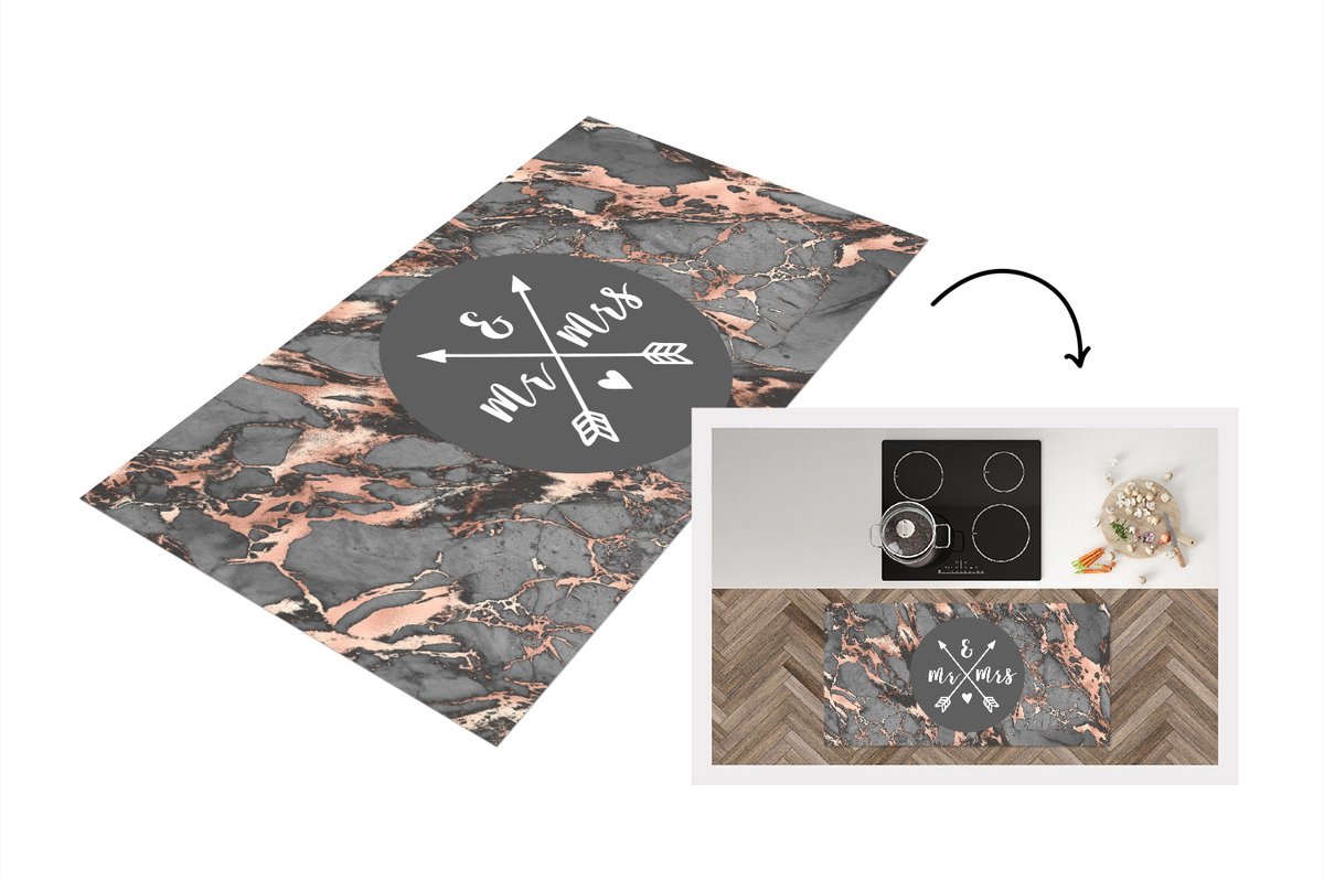 KitchenYeah Keukenloper - Loper keuken - Quotes - Mr & Mrs - Trouwen - Spreuken - 120x60 cm - Keukenloper vinyl Multicolor