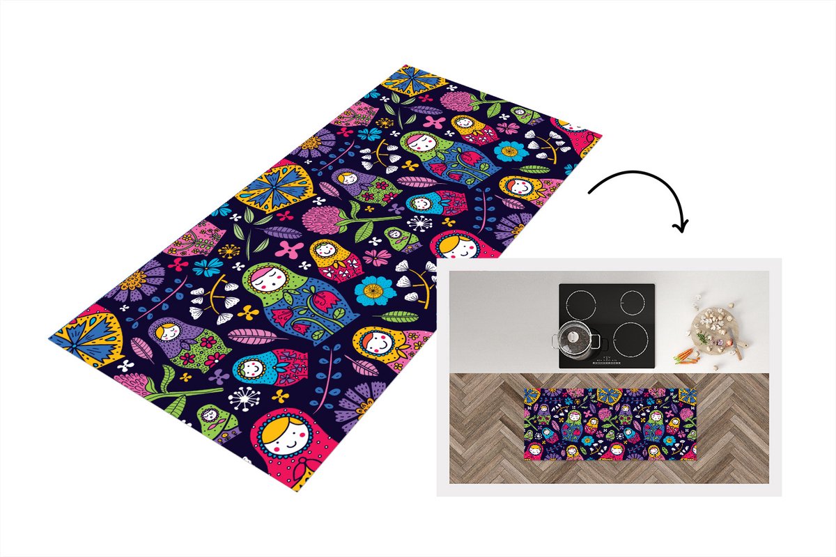 KitchenYeah Keukenloper - Loper keuken - Matroesjka - Rusland - Bloemen - Keukenloper vinyl Multicolor