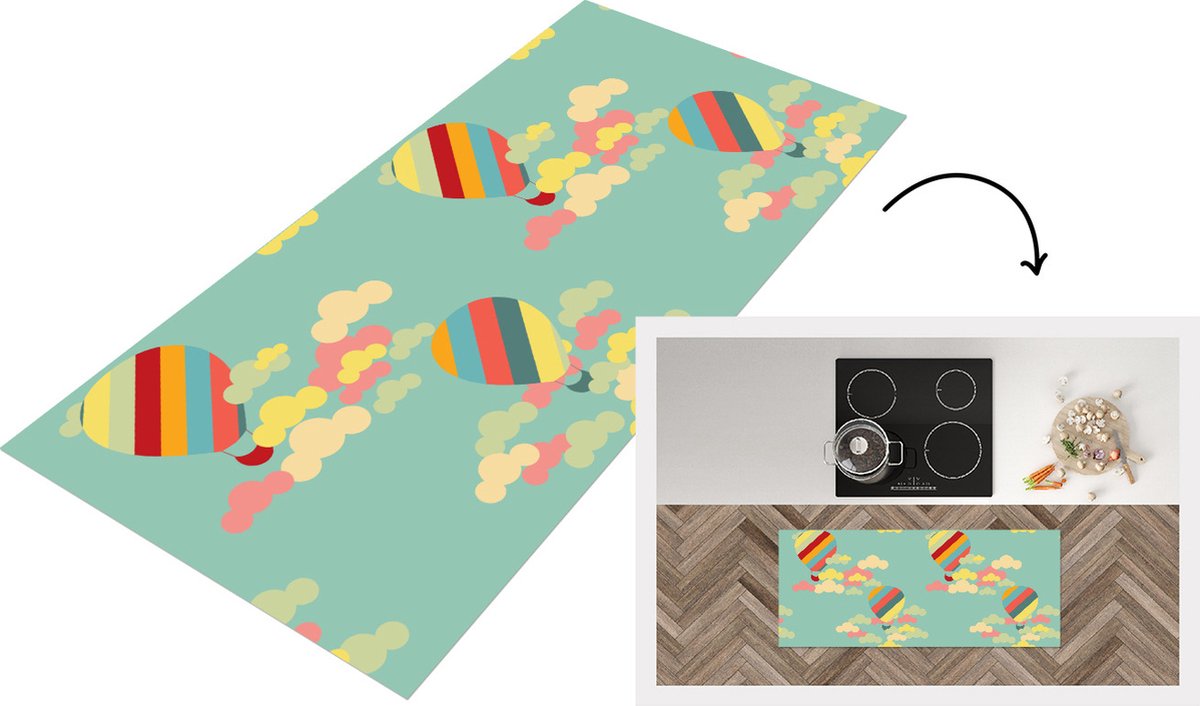 KitchenYeah Keukenloper - Loper keuken - Luchtballon - Patronen - Baby - 120x50 cm - Keukenloper vinyl Multicolor