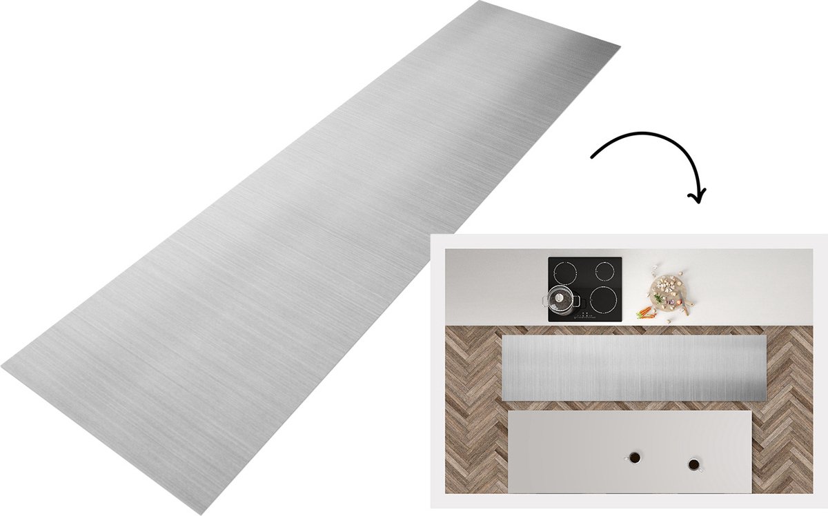 KitchenYeah Keukenloper - Loper keuken - Metaal print - Zilver - Grijs - 240x60 cm - Keukenloper vinyl Multicolor