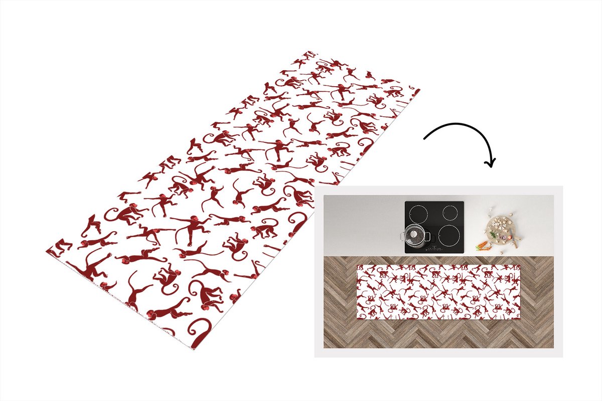 KitchenYeah Keukenloper - Loper keuken - Patronen - Jungle - Aap - Dier - 150x50 cm - Keukenloper vinyl Multicolor