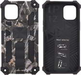 iPhone 12 Mini Hoesje - Rugged Extreme Backcover Takjes Camouflage met Kickstand - Grijs