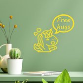 Stickerheld - Muursticker Free hugs - Woonkamer - Eenhoorn/Unicorn - Cadeau - Mat Geel - 41.3x44.3cm