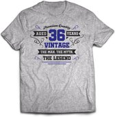 36 Jaar Legend - Feest kado T-Shirt Heren / Dames - Antraciet Grijs / Donker Blauw - Perfect Verjaardag Cadeau Shirt - grappige Spreuken, Zinnen en Teksten. Maat 3XL