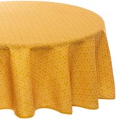 Nappe polyester ronde diamètre 180 cm - imprimé ethnique jaune ocre - Nappes de table à manger