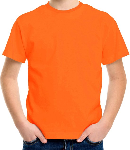 Gildan T-shirt - met ronde hals - oranje - voor kinderen - unisex - katoen - Koningsdag 164/176