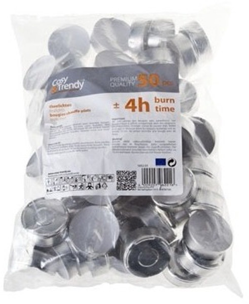 Cosy & Trendy Theelichtjes - 50x stuks - waxinelichtjes - 4 branduren - 4 cm - Voordeelzak Wit