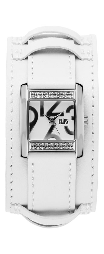 CLIPS DAMES WIT LEDER STAAL STEENTJES