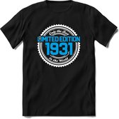 1931 Limited Edition | Feest Kado T-Shirt Heren - Dames | Wit - Blauw | Perfect Verjaardag Cadeau Shirt | Grappige Spreuken - Zinnen - Teksten | Maat XXL