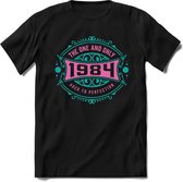 1984 The One And Only | Feest Kado T-Shirt Heren - Dames | Cobalt - Licht Roze | Perfect Verjaardag Cadeau Shirt | Grappige Spreuken - Zinnen - Teksten | Maat S