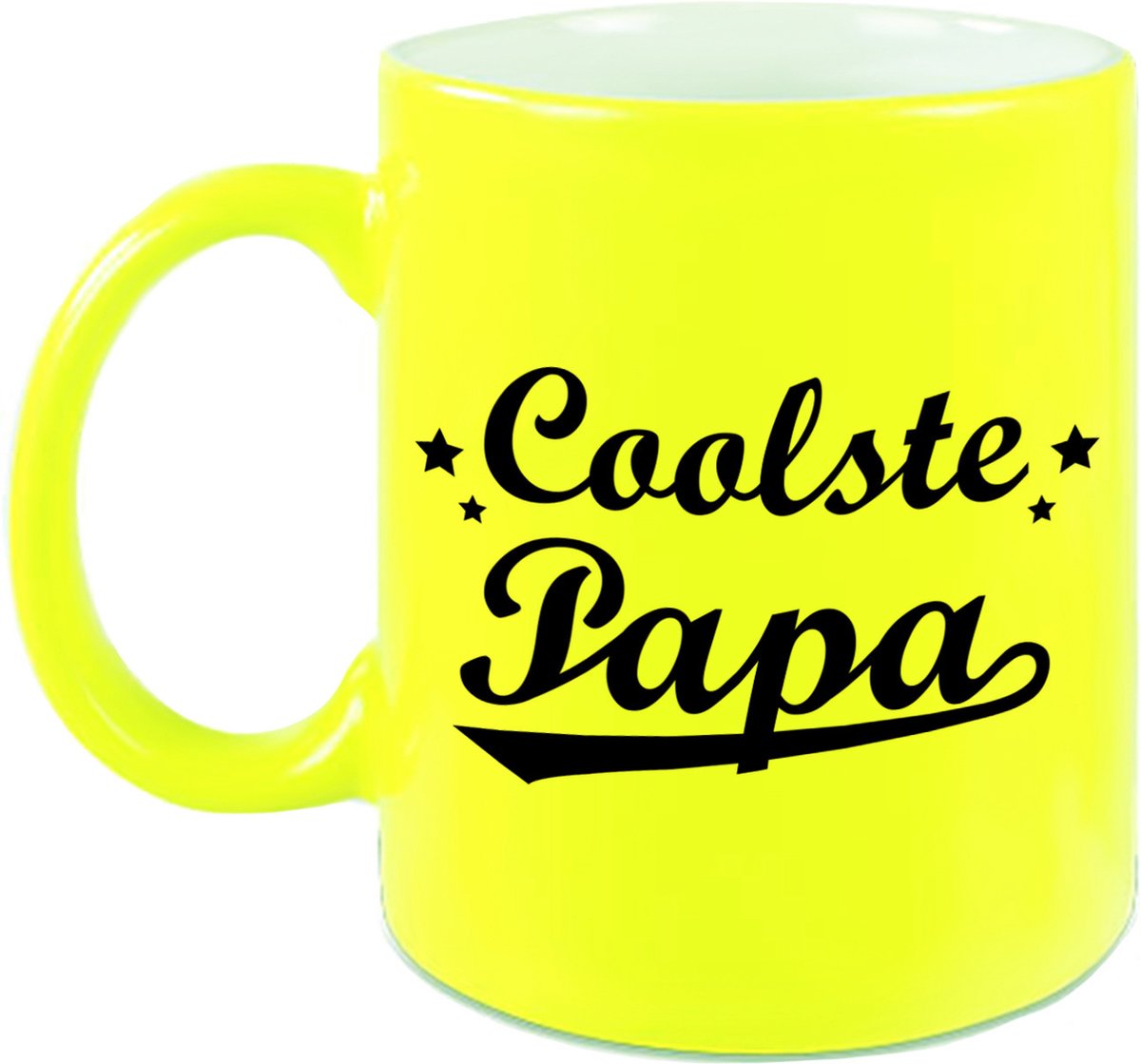 Coolste papa tekst cadeau mok / beker - neon geel - 330 ml - Vaderdag / verjaardag