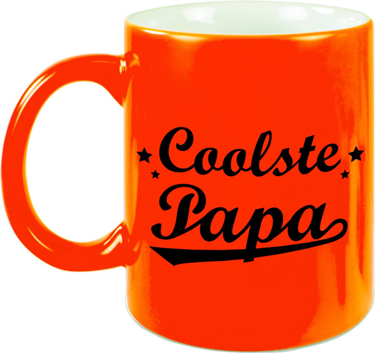 Coolste papa cadeau koffiemok - drinkbeker - neon oranje - Vaderdag - verjaardag - 330 ml