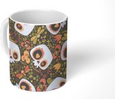 Mok - Patronen - Skull - Bloemen - Mokken - 350 ML - Beker - Uitdeelcadeautjes