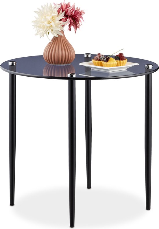 Relaxdays Bijzettafel glas - salontafel rond - glastafel - haltafel - staal - modern