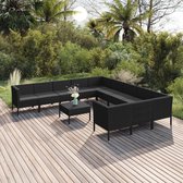 12-delige Loungeset met kussens poly rattan zwart