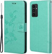 Bloemen Book Case - Samsung Galaxy A13 4G Hoesje - Cyan