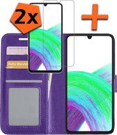 Hoesje Geschikt voor Samsung A33 Hoes Bookcase Flipcase Book Cover Met 2x Screenprotector - Hoes Geschikt voor Samsung Galaxy A33 Hoesje Book Case - Paars